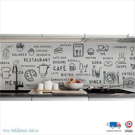 Crédence : Dessin food foncé - Couleur Gris clair - Alu composite - 60 - 120 (1/3)