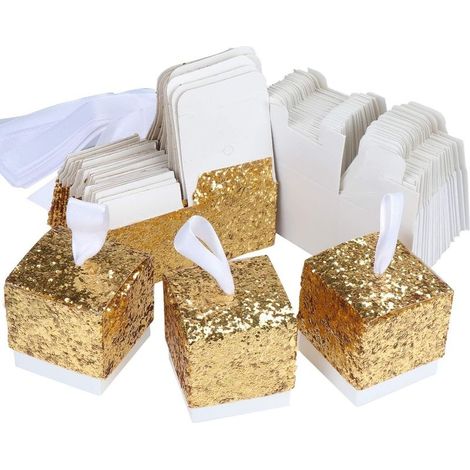 Box to bonbons in paper glitter, Box gift to glitter for wedding, Box gift for party creative in paper-golden 25 pieces- (1/5)