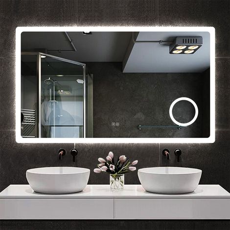 AICA 120x70cm Specchio da bagno rettangolare a LED di alta qualità con Bluetooth, lente d'ingrandimento, antiappannamento, dimmerabile all'infinito (1/5)