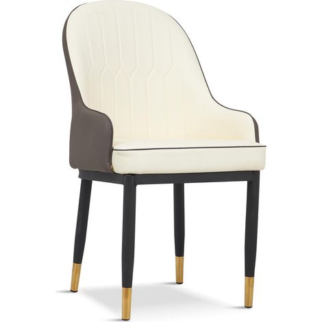 Set of 2 Luxury Dining Chairs White Soft Padded Seat with BlackGold Legs