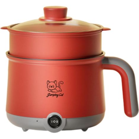 1,8 L Mini Cuiseur à Riz Électrique Cuiseur Vapeur Electrique Cuiseur de Riz Multifonctionnel Mini-Cuiseur Simple pour Cuisine,Dortoir, Gris Rouge (1/5)