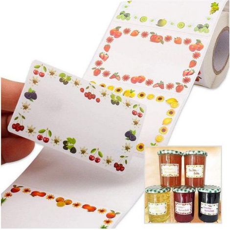 250 Étiquettes autocollantes, Fruits colorés, Pots confiture, Épices, Cuisine (1/2)