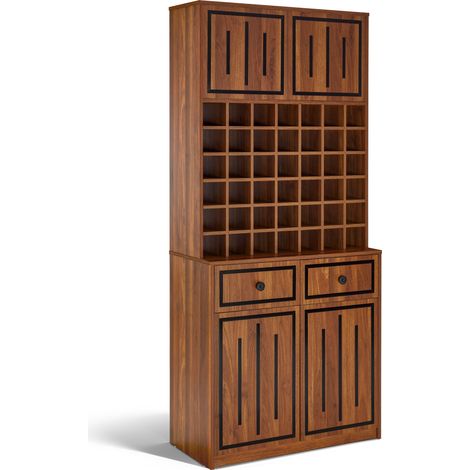 BarberPub Handtuchschrank mit 2 Schubladen, 42 Offenen Fächern & 4 Schränken, Badezimmerschrank Braun, Hochschrank Aufbewahrungsschrank Holz, R6179