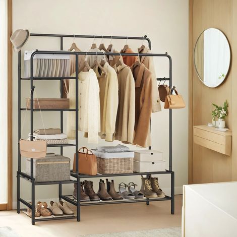 Portant à Vêtements avec Cadre en Métal, 7 Étagères, pour Chambre, Entrée, Noir (1/5)
