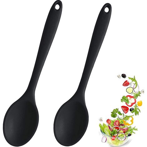 Schwarze Silikon-Servierlöffel, 2er-Set – hitzebeständig und BPA-frei – ideal zum Mischen und Servieren (1/5)