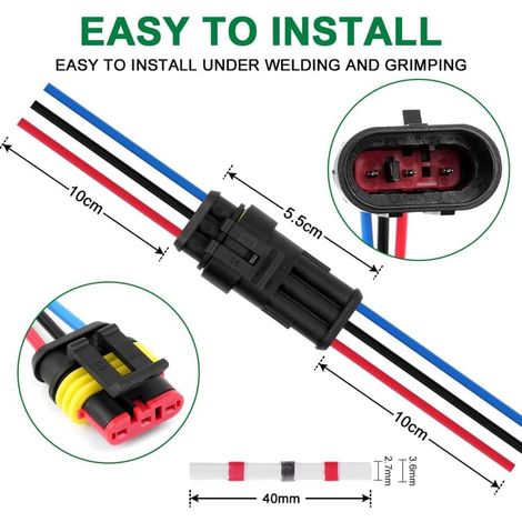 connecteur étanche,connecteurs de Fils électriques autobloquants à 3 Broches avec Fil 16 AWG Marine. 3 pin connector,5pack (1/5)