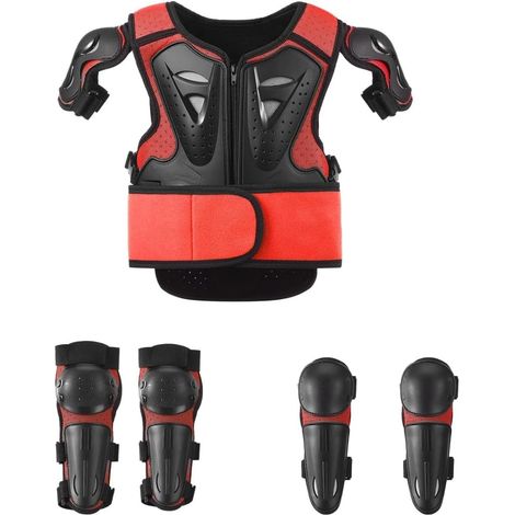 Dirt Bike Gear Protège-Poitrine, Coudières, Genouillères, Protection pour Jeunes de 4 à 12 Ans, avec Sangles Réglables et Bandes Réfléchissantes (1/4)