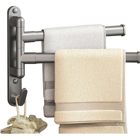 Porte Serviette Mural, Porte Serviettes sans Percage, Porte Serviette Muralavec Double Pivotant à 180° - Installation Facile pour Salle de Bain, Cuisine, Toilette (1/5)