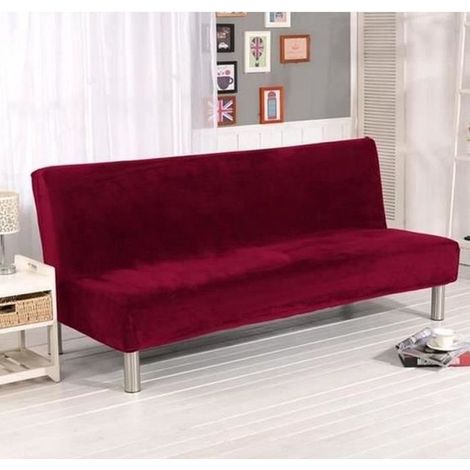 Solide Housse de Clic-Clac Extensible Housse de Canapé Sans Accoudoir Couverture pour Canapé (Rouge vineux) (1/4)
