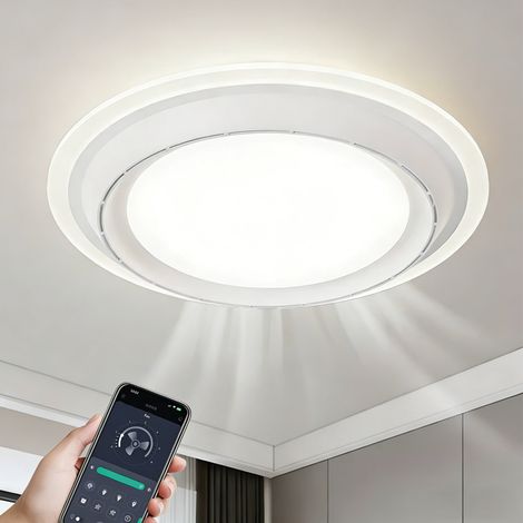 BOMCLAP Plafonnier moderne sans feuilles avec ventilateur, ventilateur électrique blanc, φ50cm, luminaires pour maison intelligente,95W (1/5)