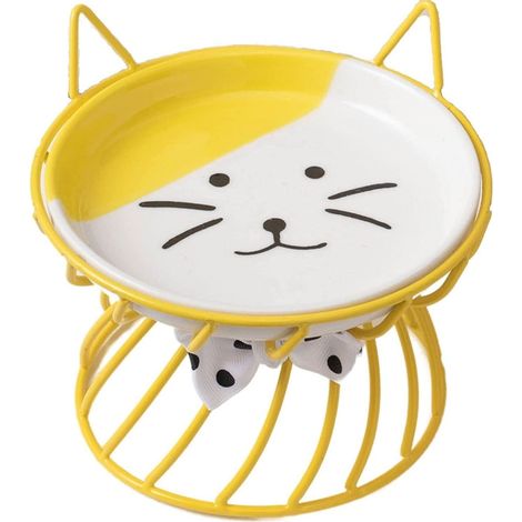 2 Gamelles surélevées, support métallique antidérapant, bols céramique eau nourriture, confort chat arthrite (1/5)