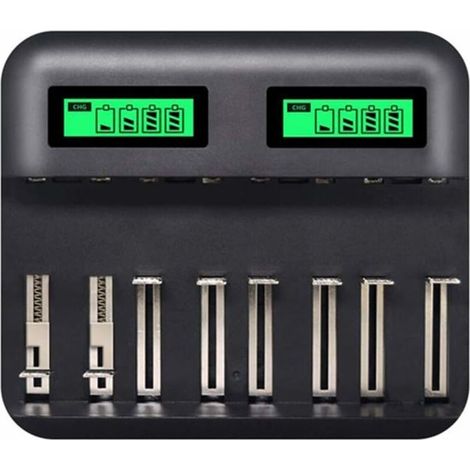 Caricabatterie rapido, caricabatterie intelligente con schermo LCD retroilluminato trasparente per batterie ricaricabili AA/AAA