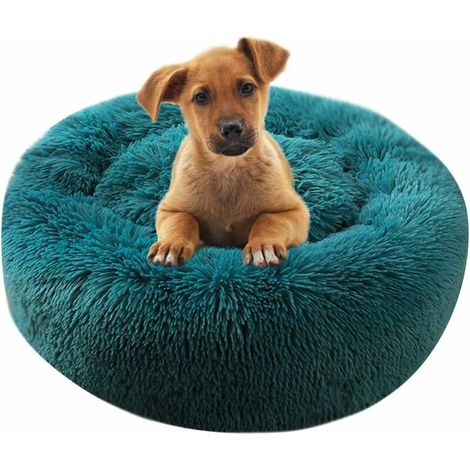 Round Plush Cat Basket for Pet Cats and Small Dogs Cat Bed Cushion Donut Dog Bed Fits Sofa XH062 (Diameter: 60, Cyan)