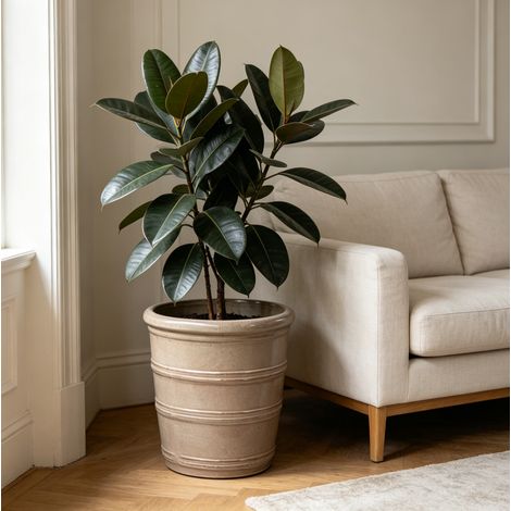 Pot de fleurs en céramique Ø 41,5 cm taupe, avec trous de drainage HAVRYA (1/5)