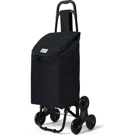 Chariot de Courses 6 Roues avec Compartiment Imperméable Chariot Marché Pliable 2 en 1 Sac en Oxford Caddie à roulettes Chariot Montant Escalier Noir (1/5)