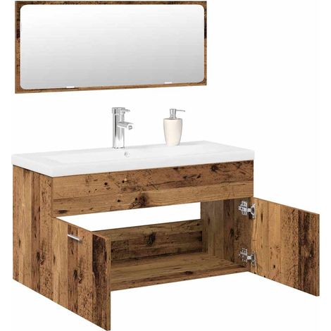Juego de muebles de baño 3 piezas madera ingeniería envejecida