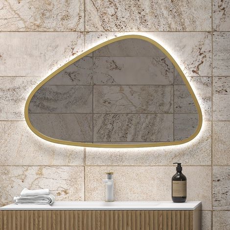 Specchio bagno led 65x100 cm forma a goccia cornice oro KAM-EL6500G kamalu (1/4)