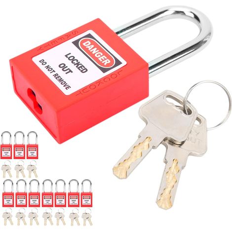 Verrous de Verrouillage en Nylon PA, Lot de 10 Cadenas de sécurité, Anse de 38 Mm, Clés Différentes, 2 Clés Chacune, étiquette Inscriptible, Corps Non Conducteur pour les Travailleurs (rouge) (1/5)