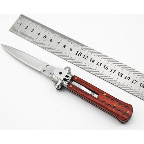 Coltello a serramanico nero con manico in legno di sandalo (1/5)