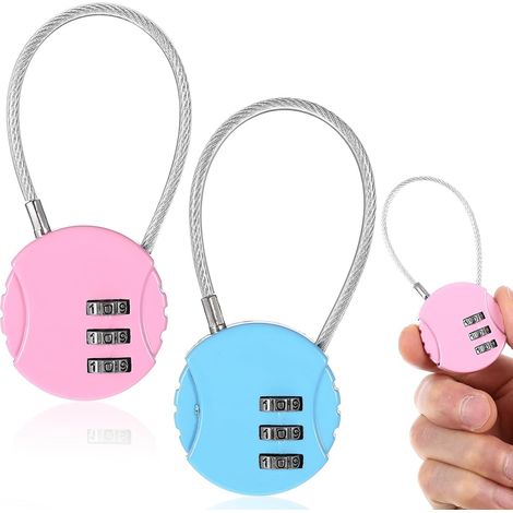 Lot de 2 cadenas à combinaison 3 chiffres - Petit sécurité pour valise Cadenas Pour câble, casier, casier Rose et bleu + Bleu. (1/5)