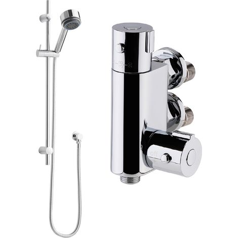 Nuie Linear Vertical Thermostatic Bar Shower Valve with Slider Rail Kit - Chrome (1/4)