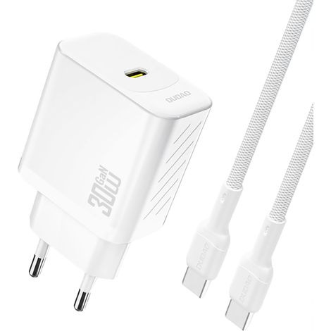 USB-C-Wandladegerät mit USB-C-GaN-PD-30-W-Kabel – Weiß