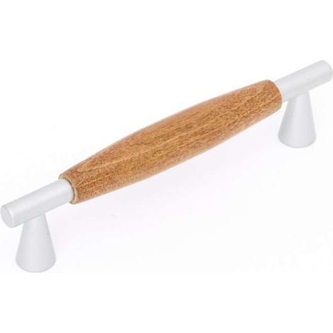 Maniglia in legno noce con inserti in metallo cromato 96 mm