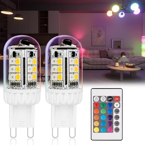 Lampe LED G9 3W avec Changement de Couleur 230V, Blanc Chaud + 15 Éléments Lumineux RGBW Multicolores pour Éclairage Paysager, Non Compatible avec Dimmer (2 Lampes, 1 Télécommande) (1/5)