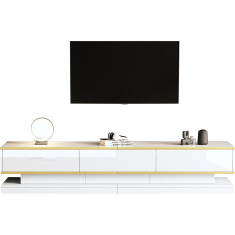 TV-Lowboard Fernsehschrank mit 3 Schubladen, Hochglanz TV-Board, Warmweiß Gold, 200 x 40 x 40 cm - PANGIVO (1/5)