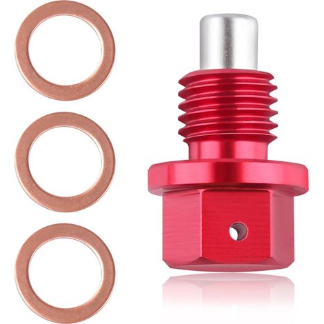 Écrou de vidange d'huile magnétique en aluminium M12 x 1,5 avec rondelle de serrage en cuivre rouge, outil de remplacement pour purge de carter d'huile étanche, accessoires de voiture pour la (1/5)