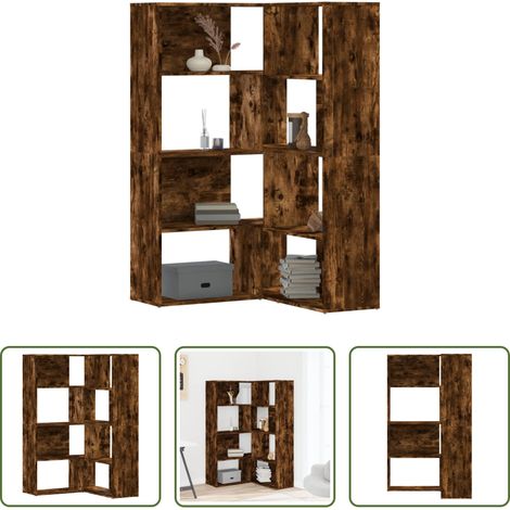 vidaXL Holzregal - Eck-Bücherregal 4 Etagen Räuchereiche 85x85x140cm Holzwerkstoff (1/5)