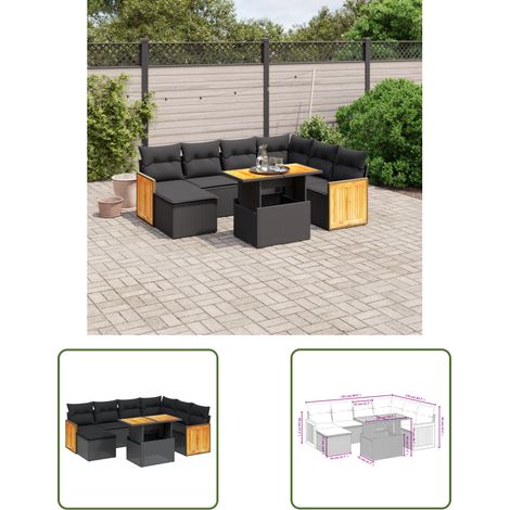 The Living Store 8-tlg. Garten-Sofagarnitur mit Kissen Schwarz Poly Rattan - Gartenmöbel Set - PE-Rattan Möbel - Outdoor Lounge - Gartenlounge - Terrassenmöbel (1/3)