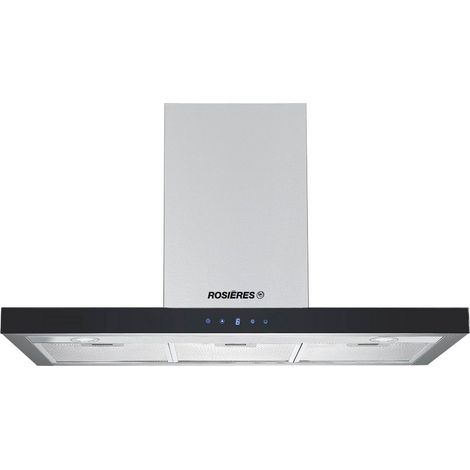 cappa da parete decorativa 90cm 65db 504m3/h acciaio inox/vetro nero - RHP90TX - Rosieres