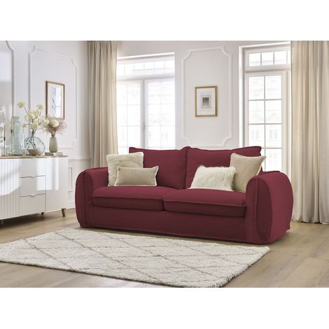 BOBOCHIC - Canapé droit convertible ARCHIMEDE ouverture express déhoussable 140x194 Rouge (1/5)
