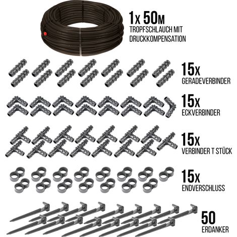 HaGa® Bewässerungsset 50m Tropfschlauch mit Druckkompensierung inkl. Zubehör (1/4)