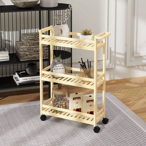 Chariot de service 3 étages bambou 55x20x75 cm roulantes cuisine salon bureau (1/5)