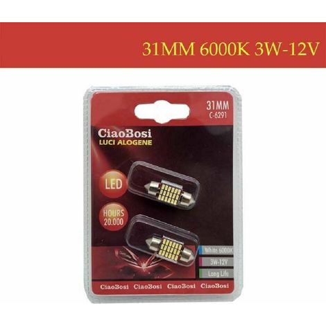 Trade Shop - 2 Bombillas Automáticas Lámparas T10 12 Led 31 Mm 6000k 3 Vatios 12v C-6291 -