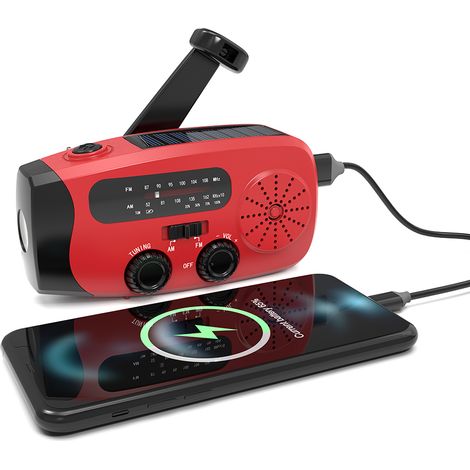 Radio à manivelle avec cellules solaires, lampe torche et batterie externe de 2000 mAh. (1/5)