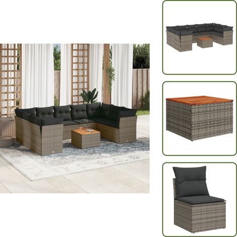 10-tlg. Garten-Sofagarnitur mit Kissen Grau Poly Rattan - Gartenmöbel Set - Outdoor Möbel - Rattan Sofa - Lounge Set - Esstisch (1/5)