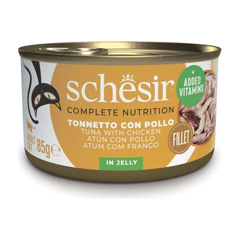 Schesir Atun con Pollo en Gelatina - Comida Humeda Completa para Gatos - 85 g