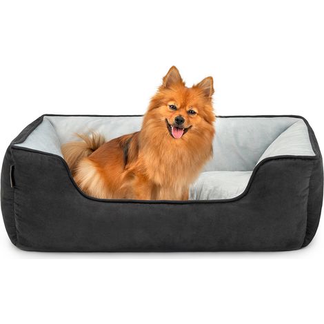 lionto Hundebett – 2-in-1 Wendekörbchen, weich gepolstert & pflegeleicht, mit tiefem Einstieg, 80x60 cm, schwarz/grau
