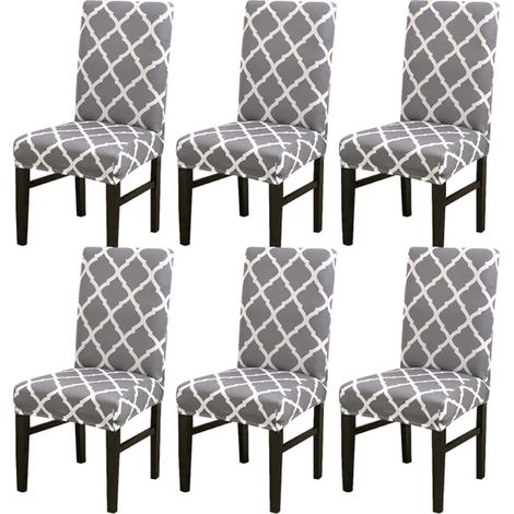 Ensemble de 6 housses de chaise extensibles (grises), protection pour chaises de salle à manger