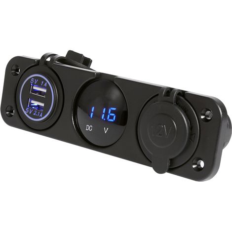 Prise USB double étanche 12V pour voiture et bateau, panneau 3 trous avec voltmètre LED bleu et socket (1/5)