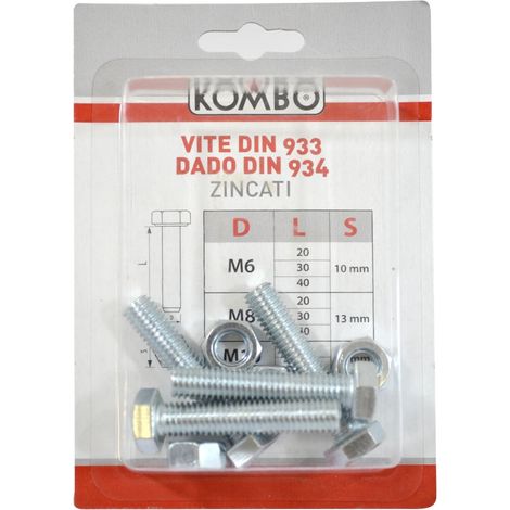 SET DI 4 VITI M8 X 40 DIN933 CLASSE DI RESISTENZA 4.8