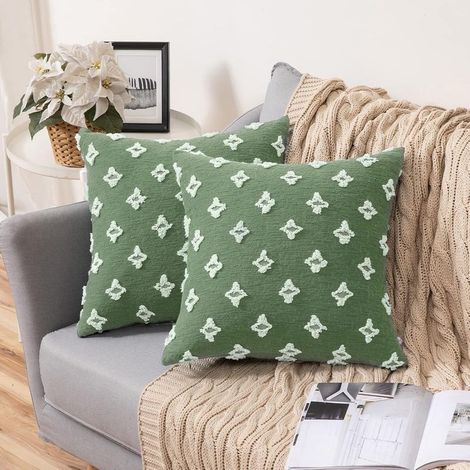 Lot de 2 housses de coussin décoratives vert sauge, jacquard à losanges, carrées et douces, pour canapé, lit, chambre ou salon, 45 x 45 cm (18 x 18 pouces). (1/5)