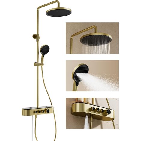Colonne de Douche Or,3 en 1 Système de Douche,Tête de Douche de 28cm,Laiton (1/5)
