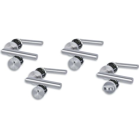 Garniture de porte à rosace I Lot de 4 ferrures de porte en acier inoxydable satiné pour 3 portes de chambre avec trou de serrure à clé et 1 porte WC de salle de bain, cliprosette Ø 52 mm, poignée de (1/3)