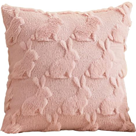 Housse De Coussin De Paques - 45 X 45 Cm - Velours Plush Avec Motif Lapins 3D - Décoration Festive Pour Canapé Chambre Maison - 1 Pièce (1/5)