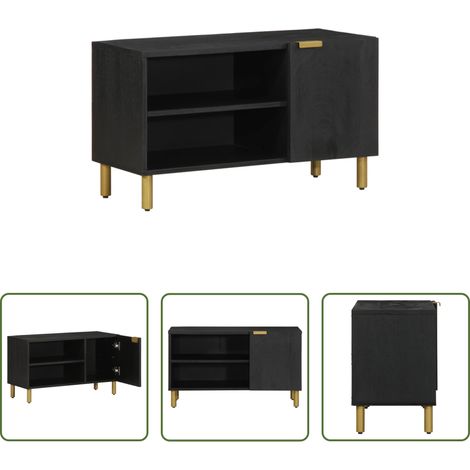 Rangement salon - Meuble TV noir 80x33x46 cm bois d'ingénierie (1/5)