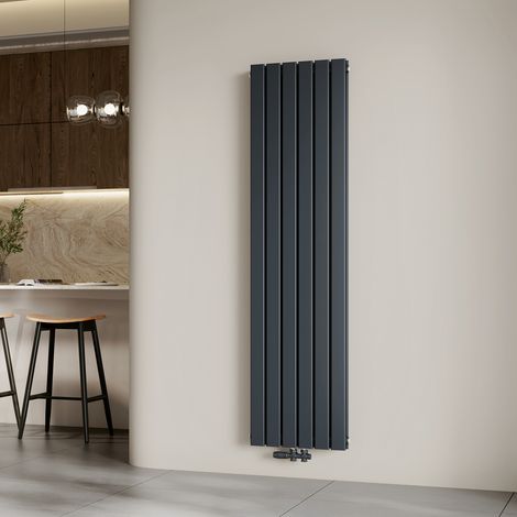 EMKE Heizkörper Flach Design Paneelheizkörper Mittelanschluss Vertikal, Doppellagig, Anthrazit, 180x46 cm, 1670 W Warmwasser Zentralheizung